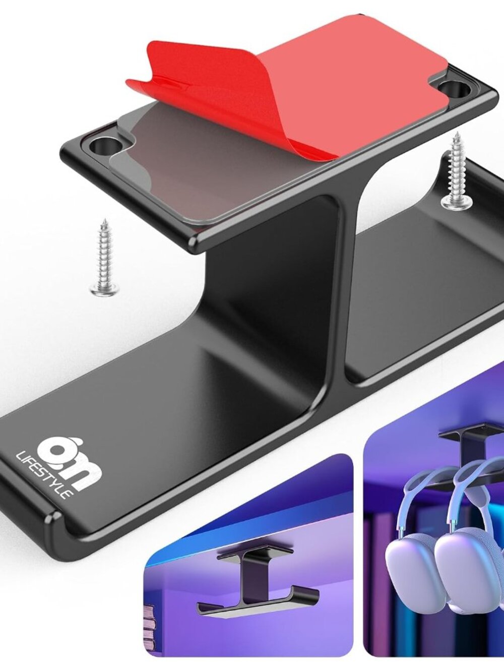 All Aluminum Headphone Stand Under Desk, Dual Headset Holder Hanger with Industr